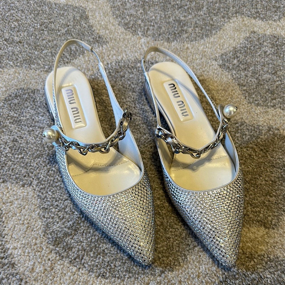 Miu Miu Silver Slingback Heels